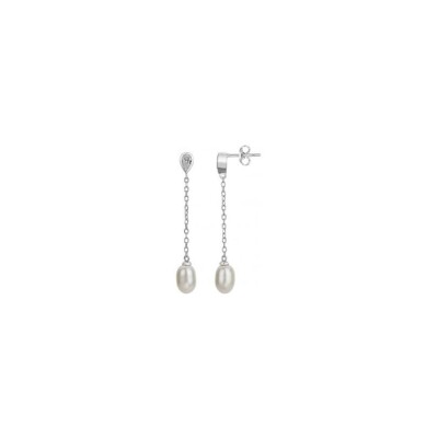 Boucles d'oreilles en argent, perle d'eau douce et oxyde de zirconium