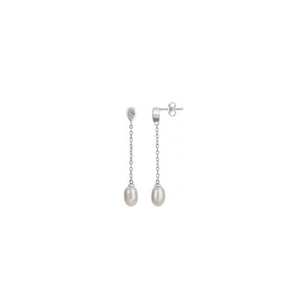 Boucles d'oreilles en argent, perle d'eau douce et oxyde de zirconium