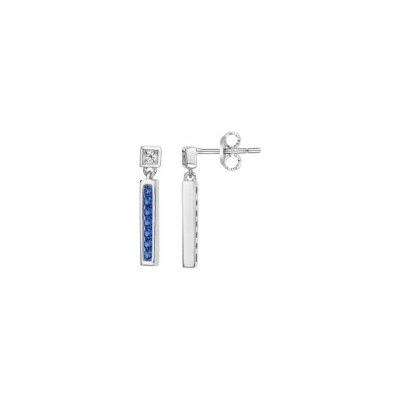 Boucles d'oreilles en argent, spinelle bleue et oxyde de zirconium