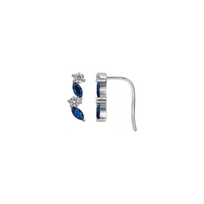 Boucles d'oreilles en argent, spinelle bleue et oxyde de zirconium