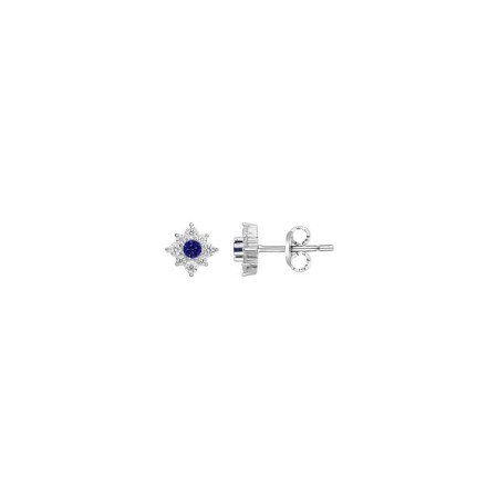 Boucles d'oreilles en argent, spinelle bleue et oxyde de zirconium