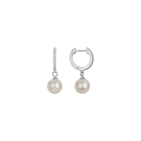 Boucles d'oreilles en argent, oxydes de zirconium et perles d'eau douce