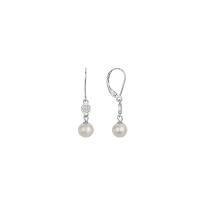 Boucles d'oreilles en argent, oxydes de zirconium et perles d'eau douce