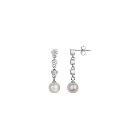 Boucles d'oreilles en argent, oxydes de zirconium et perles d'eau douce