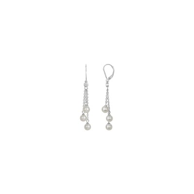 Boucles d'oreilles en argent, oxydes de zirconium et perles d'eau douce