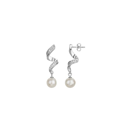 Boucles d'oreilles en argent, oxydes de zirconium et perles d'eau douce