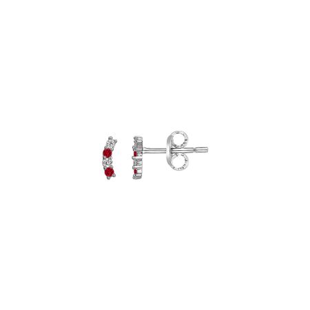 Boucles d'oreilles en argent, oxydes de zirconium rouges et blancs et pierres de couleurs