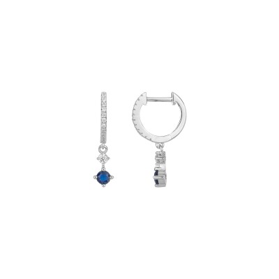 Boucles d'oreilles en argent, oxydes de zirconium et spinelle synthétique bleue