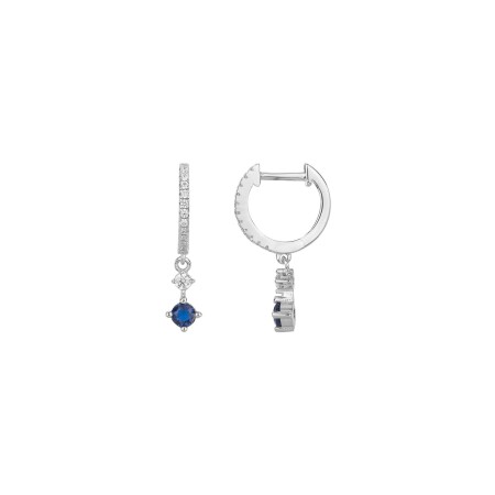 Boucles d'oreilles en argent, oxydes de zirconium et spinelle synthétique bleue