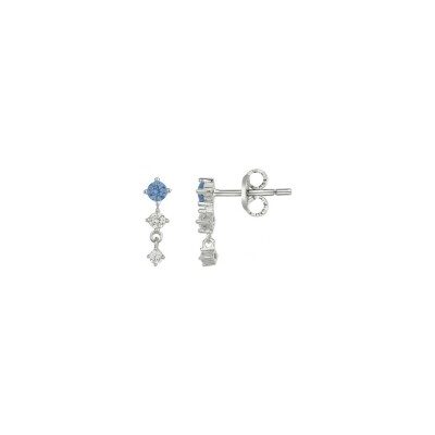 Boucles d'oreilles en argent, spinelle synthétique bleue et oxydes de zirconium