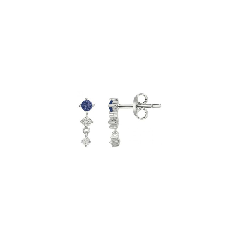 Boucles d'oreilles en argent, spinelle synthétique bleue et oxydes de zirconium