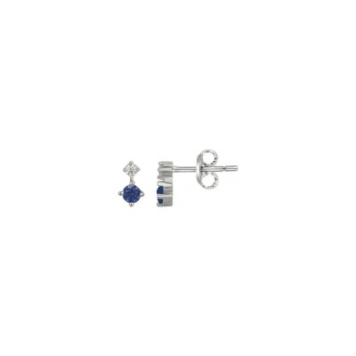 Boucles d'oreilles en argent, spinelle synthétique bleue et oxydes de zirconium