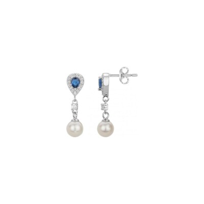 Boucles d'oreilles en argent, perle de culture d'eau douce et oxyde de zirconium