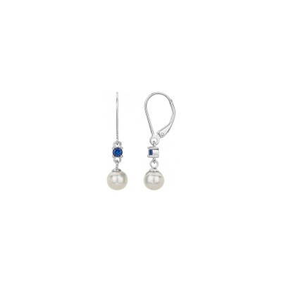 Boucles d'oreilles en argent, perle de culture d'eau douce et oxyde de zirconium