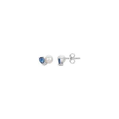 Boucles d'oreilles en argent, perle de culture d'eau douce et oxyde de zirconium