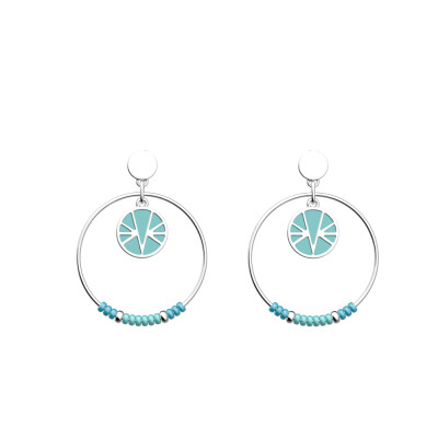 Boucles d'oreilles Les Cadettes Summer Ibiza Cyan, finition argentée, taille L