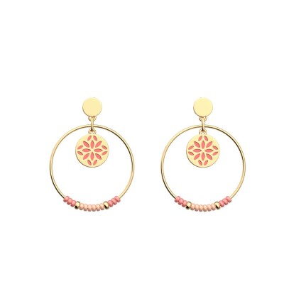 Boucles d'oreilles Les Cadettes Summer Lotus Corail, finition dorée, taille L