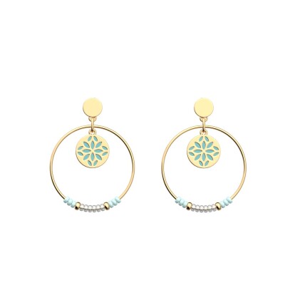 Boucles d'oreilles pendantes Les Georgettes Les Cadettes Lotus Iconic, finition dorée, taille XL