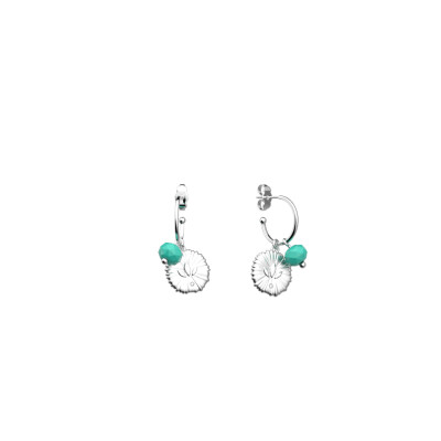 Boucles d'oreilles Les Cadettes Summer Lotus Perles Cyan, finition argentée, taille L