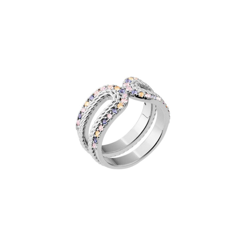 Bague Saunier en argent et oxydes de zirconium multicolores, taille 56