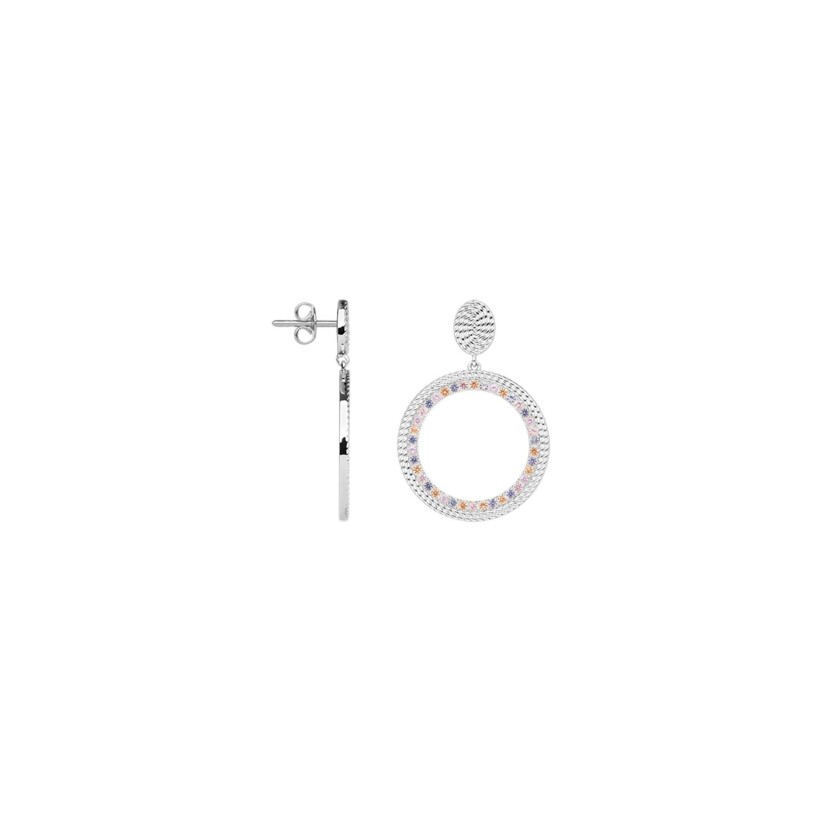 Boucles d'oreilles pendantes Saunier en argent et oxydes de zirconium multicolores