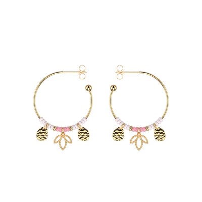 Boucles d'oreilles créoles Les Cadettes Lotus Pampille, finition dorée, taille L