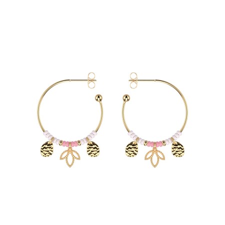 Boucles d'oreilles créoles Les Cadettes Lotus Pampille, finition dorée, taille L