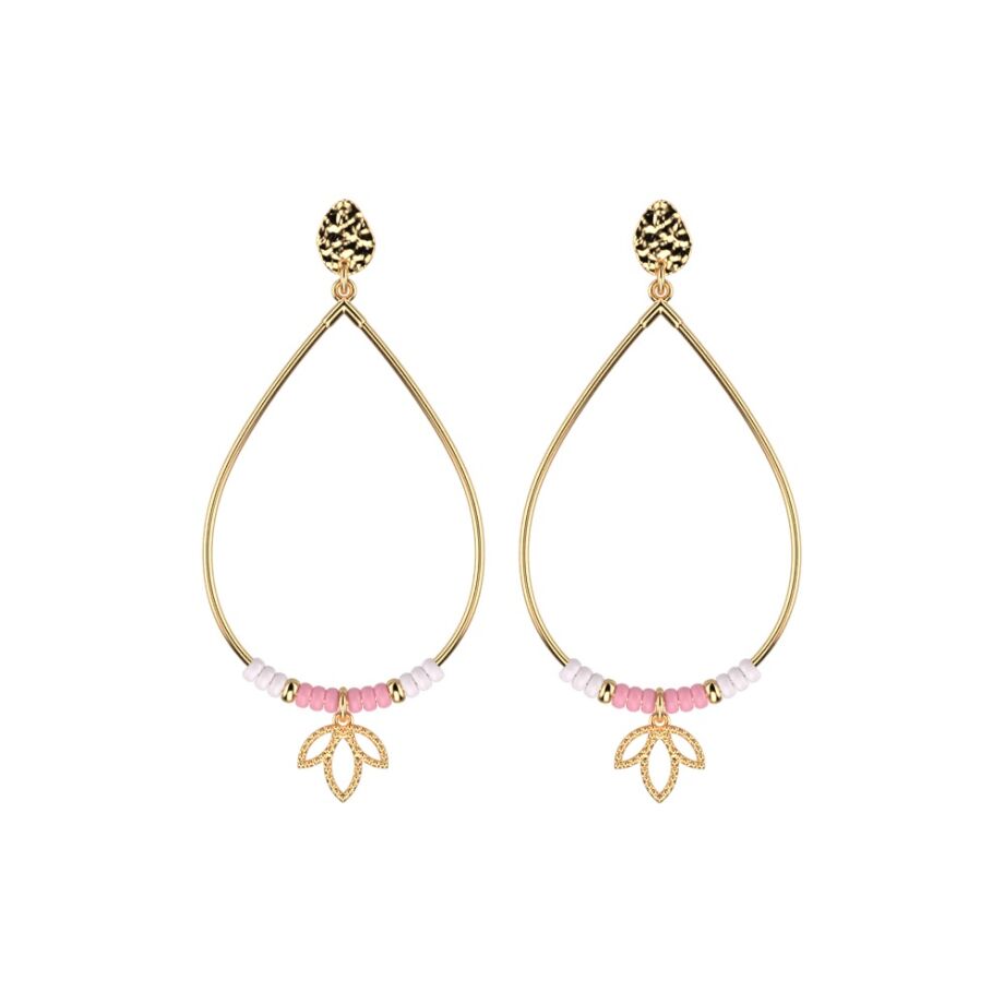 Boucles d'oreilles pendantes Les Cadettes Lotus Pampille, finition dorée, taille L