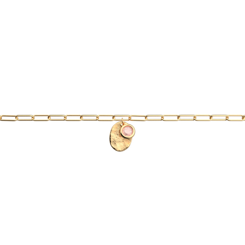 Bracelet chaîne Les Georgettes Les Cadettes Empreinte, finition dorée, quartz rose