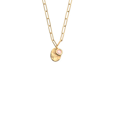 Collier Les Georgettes Les Cadettes Empreinte, finition dorée, quartz rose