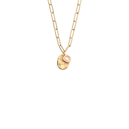 Collier Les Cadettes Empreinte, finition dorée, quartz rose