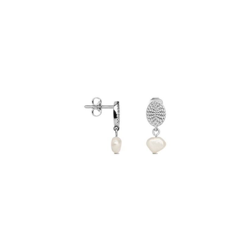 Boucles d'oreilles pendantes Saunier en argent et perles d'imitation