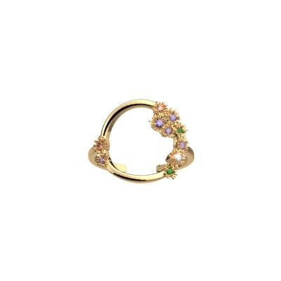 Bague maxi Les Cadettes Fleur de Cactus en laiton finition dorée et oxydes de zirconium, taille 56