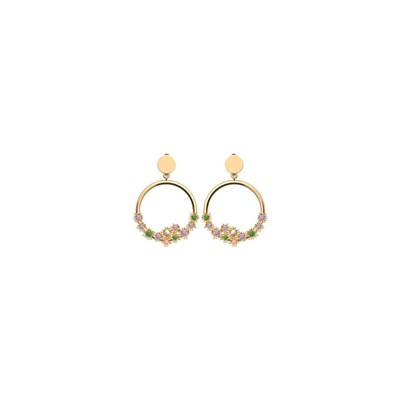 Boucles d'oreilles pendantes Les Cadettes Fleur de Cactus en laiton finition dorée et oxydes de zirconium