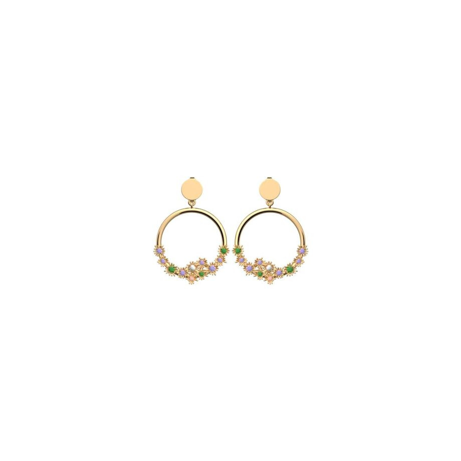 Boucles d'oreilles pendantes Les Cadettes Fleur de Cactus en laiton finition dorée et oxydes de zirconium