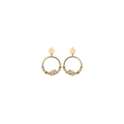 Boucles d'oreilles pendantes Les Cadettes Fleur de Cactus en laiton finition dorée et oxydes de zirconium