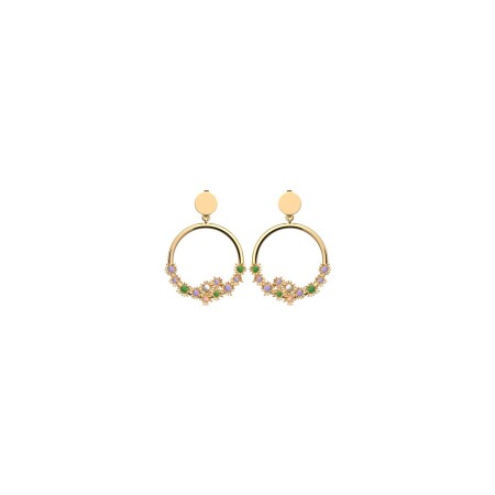 Boucles d'oreilles pendantes Les Cadettes Fleur de Cactus en laiton finition dorée et oxydes de zirconium