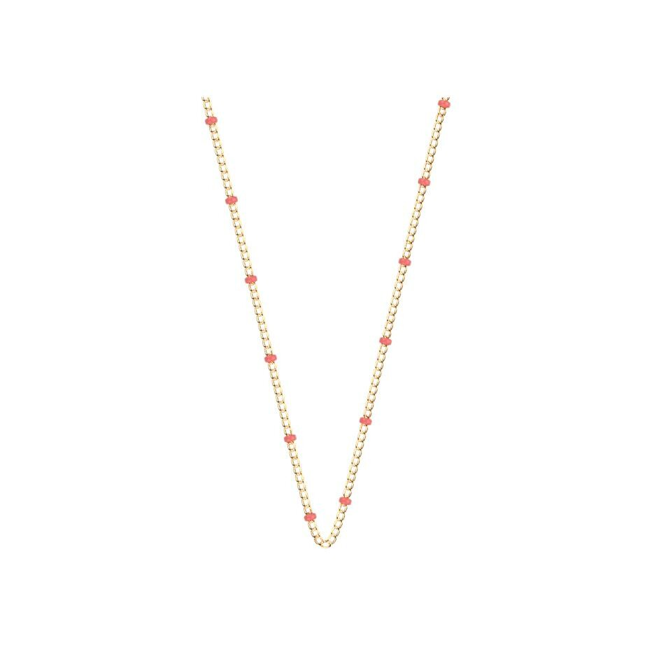 Collier Les Cadettes Chaine Bille Coloree finition dorée et laque corail