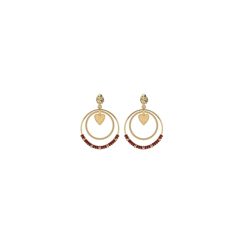 Boucles d'oreilles Les Cadettes Amor finition dorée et perles synthétiques rouges