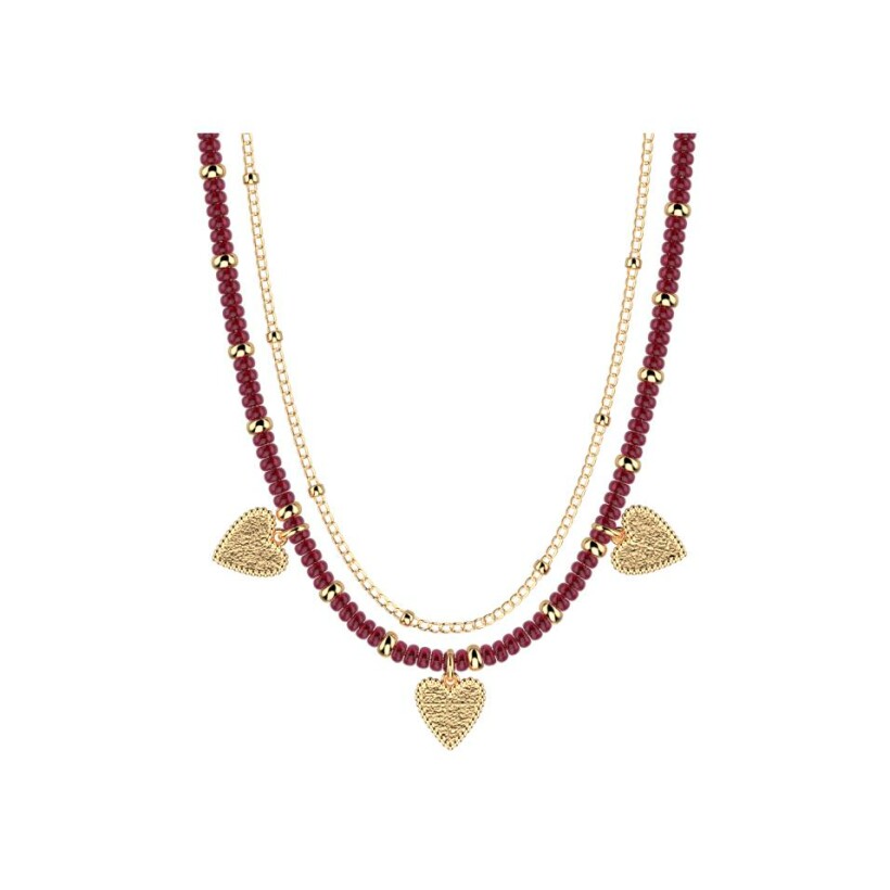 Collier Les Cadettes Amor finition dorée et perles rouges