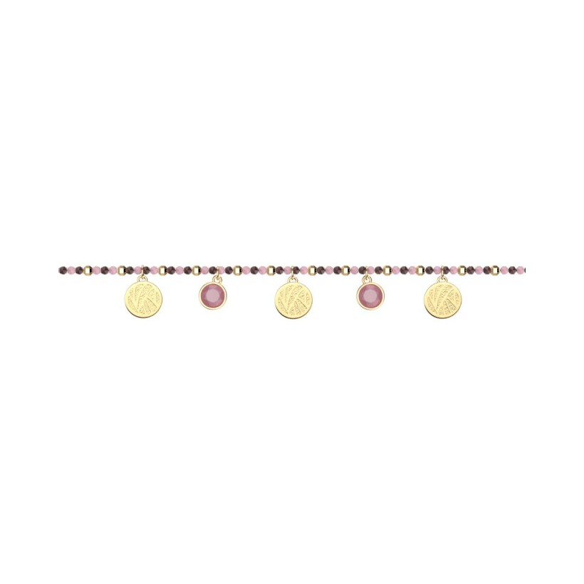 Bracelet Les Cadettes Eivissa finition dorée et perles synthétiques violettes