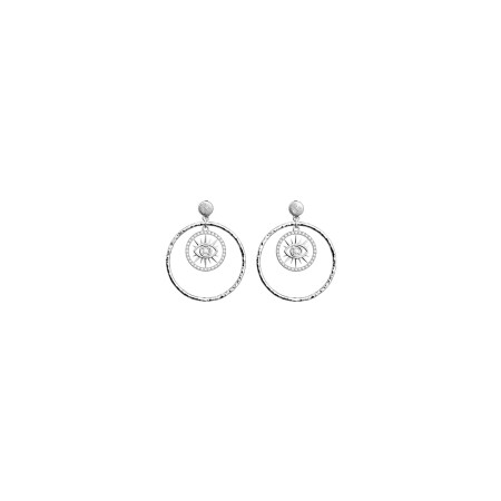 Boucles d'oreilles Les Georgettes Oeil en laiton finition argentée et oxydes de zirconium, 16/32mm