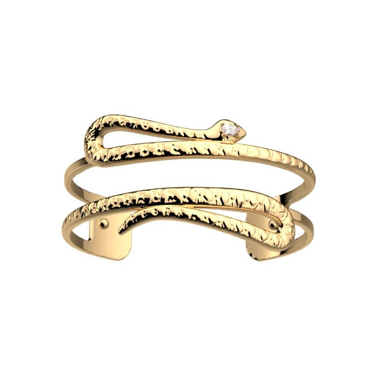 Bracelet manchette Les Georgettes Serpent en laiton finition dorée et oxydes de zirconium, 14mm