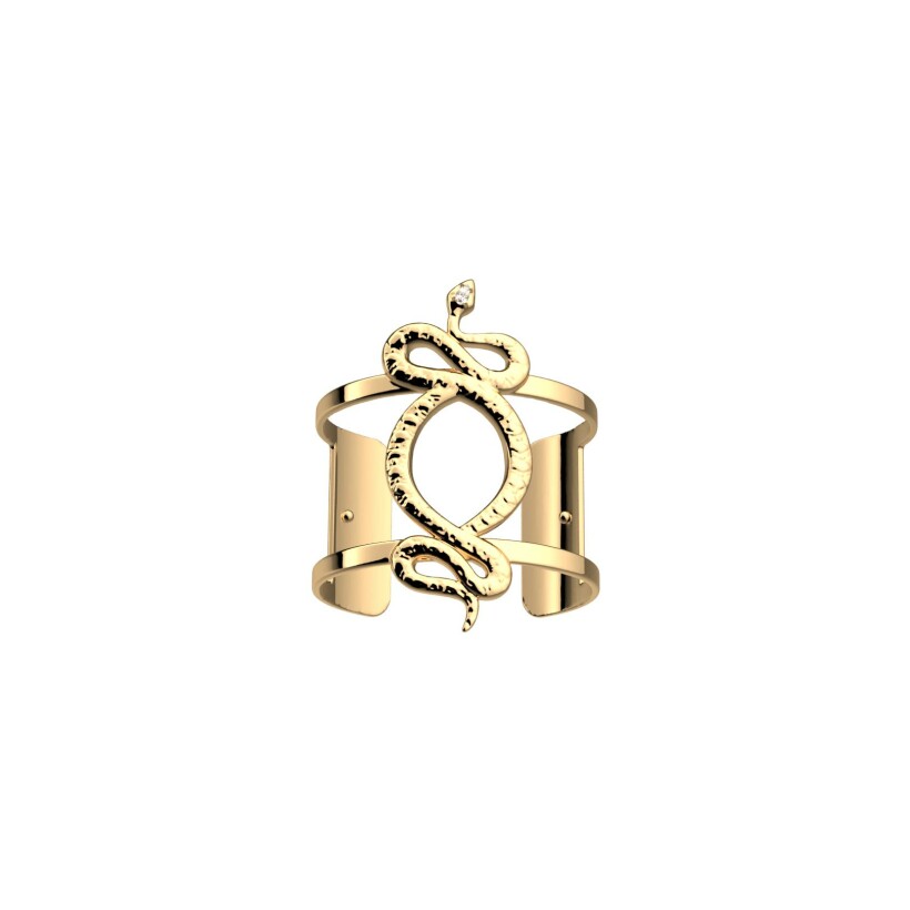 Bracelet manchette Les Georgettes Serpent en laiton finition dorée et oxydes de zirconium, 40mm