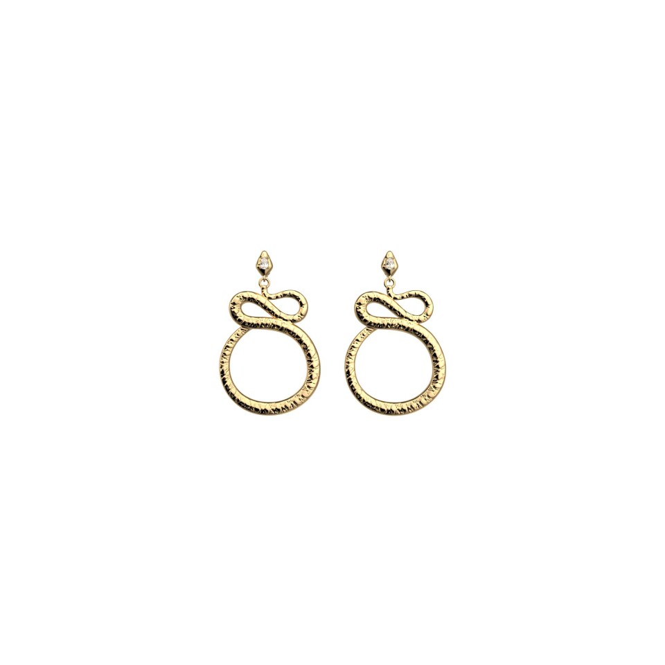 Boucles d'oreilles Les Georgettes Serpent en laiton finition dorée et oxydes de zirconium, 25mm