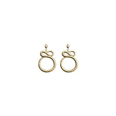 Boucles d'oreilles Les Georgettes Serpent en laiton finition dorée et oxydes de zirconium, 25mm