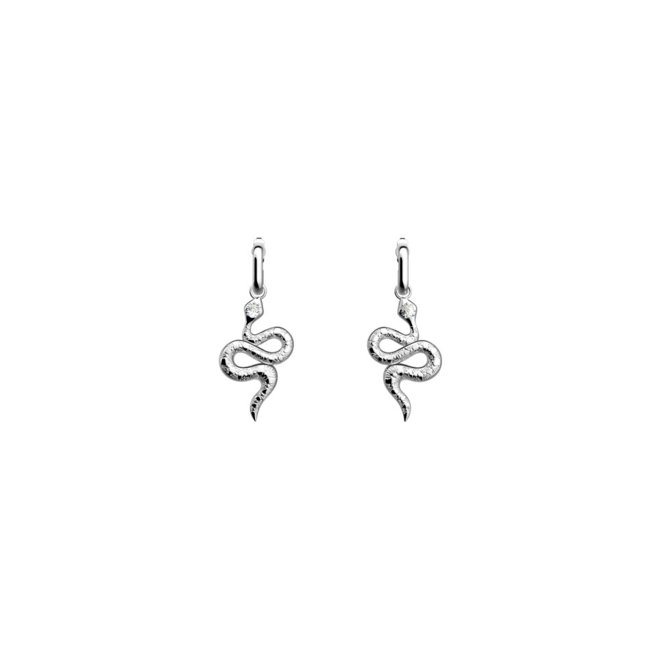 Boucles d'oreilles Les Georgettes Serpent en laiton finition argentée et oxydes de zirconium, 16mm