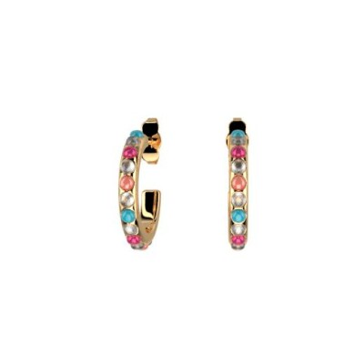 Boucles d'oreilles Les Cadettes Perla finition dorée et perles synthétiques fuchsia