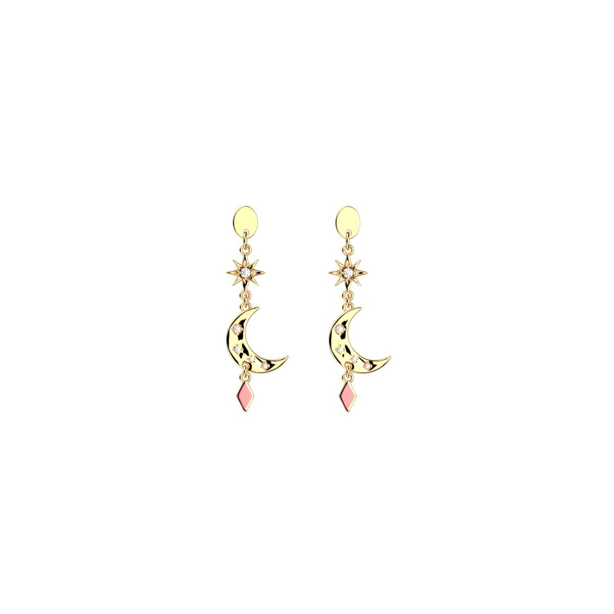 Boucles d'oreilles Les Cadettes Felicidad finition dorée et laque bleu marine et corail