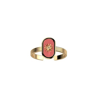 Bague Les Cadettes Felicidad finition dorée et laque corail, taille S